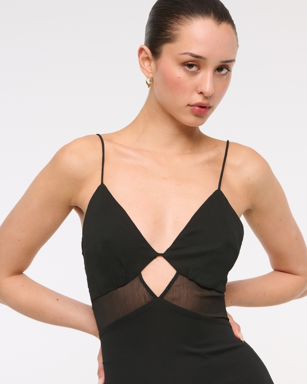 Tie-Back Sheer Slip Midi Dress