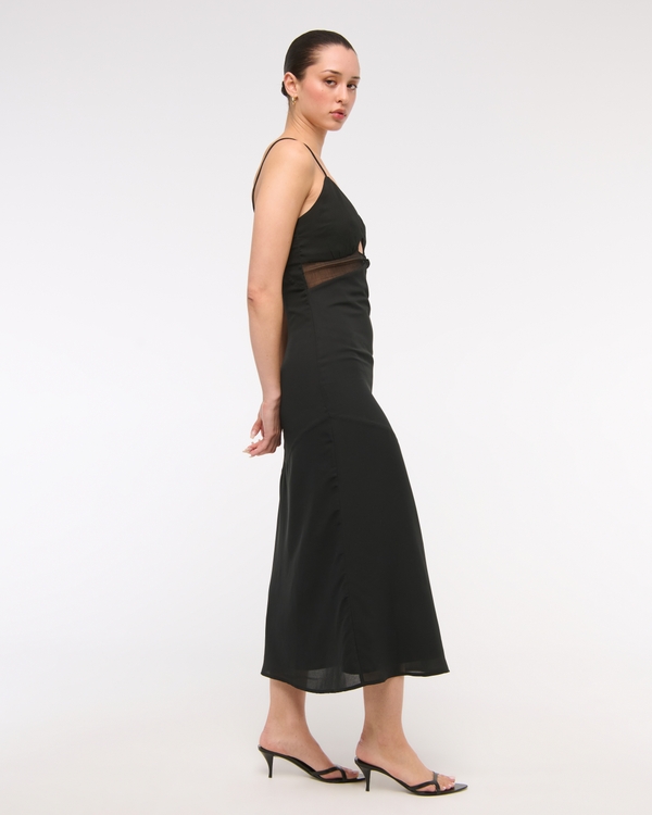 Tie-Back Sheer Slip Midi Dress