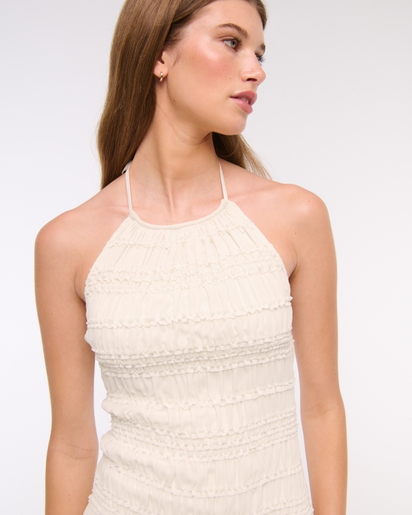 Halter Ruched Maxi Dress, Cream view 2