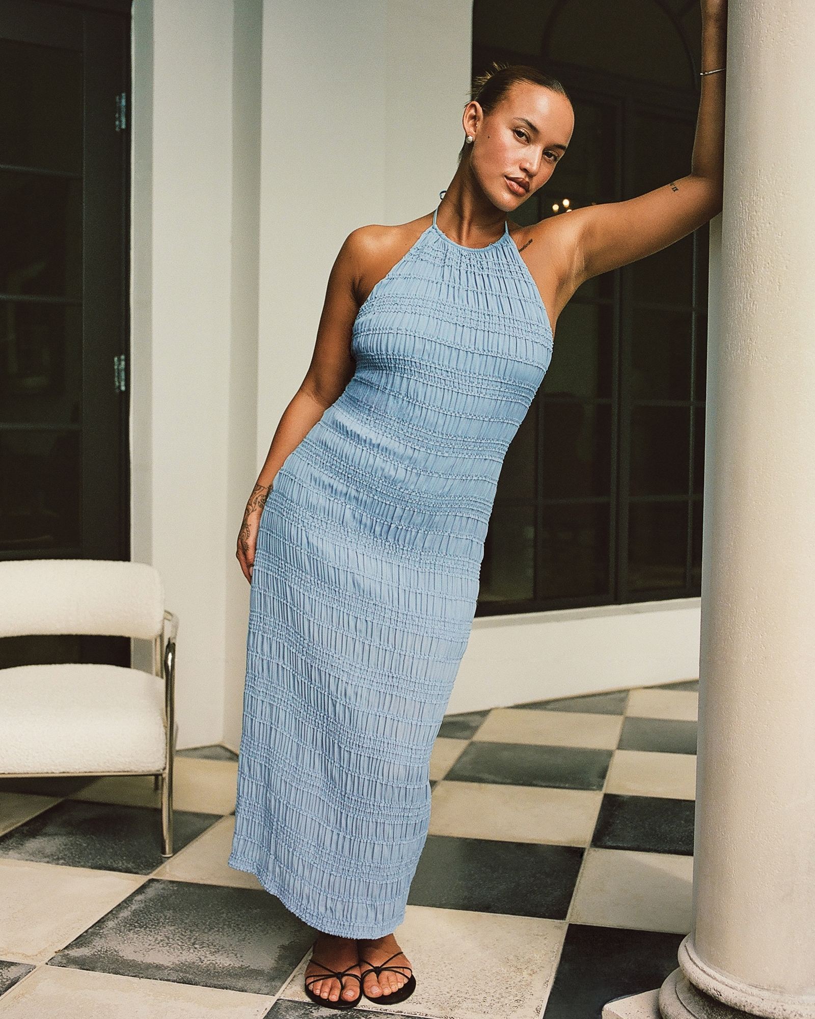 Halter Ruched Maxi Dress