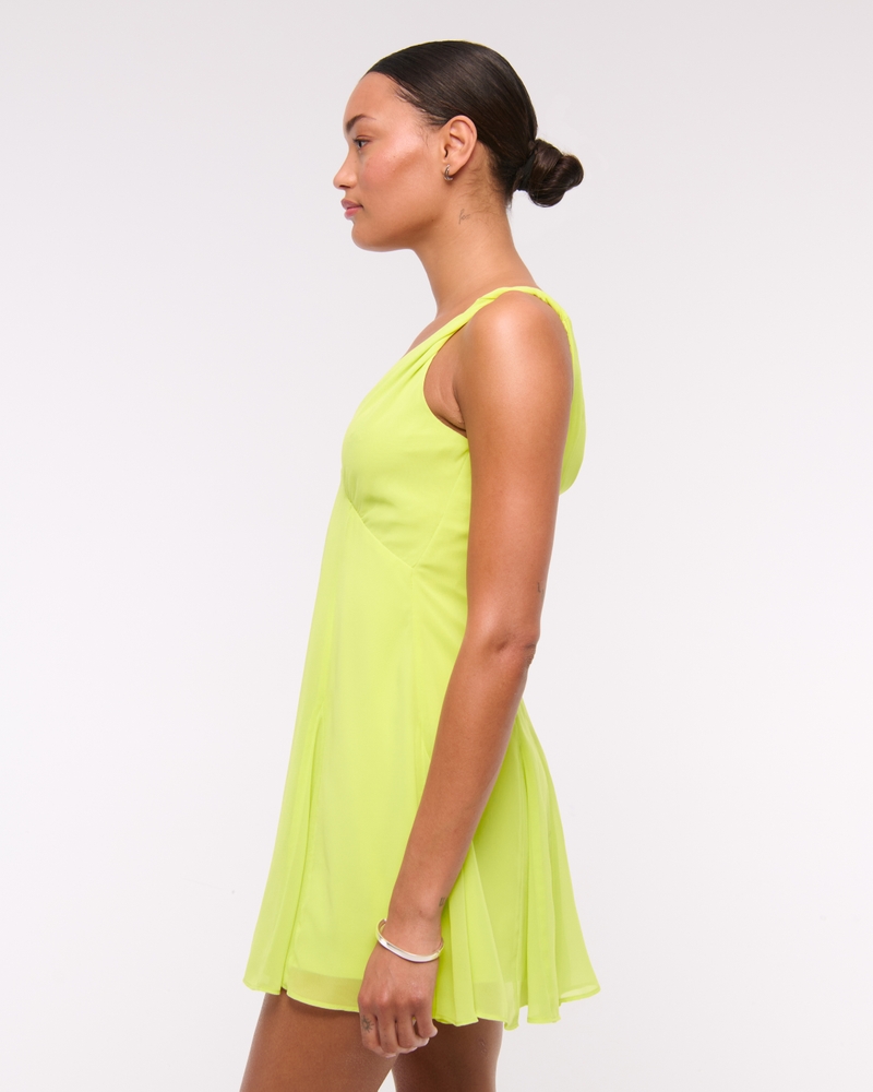 V-Neck Twist Godet Mini Dress