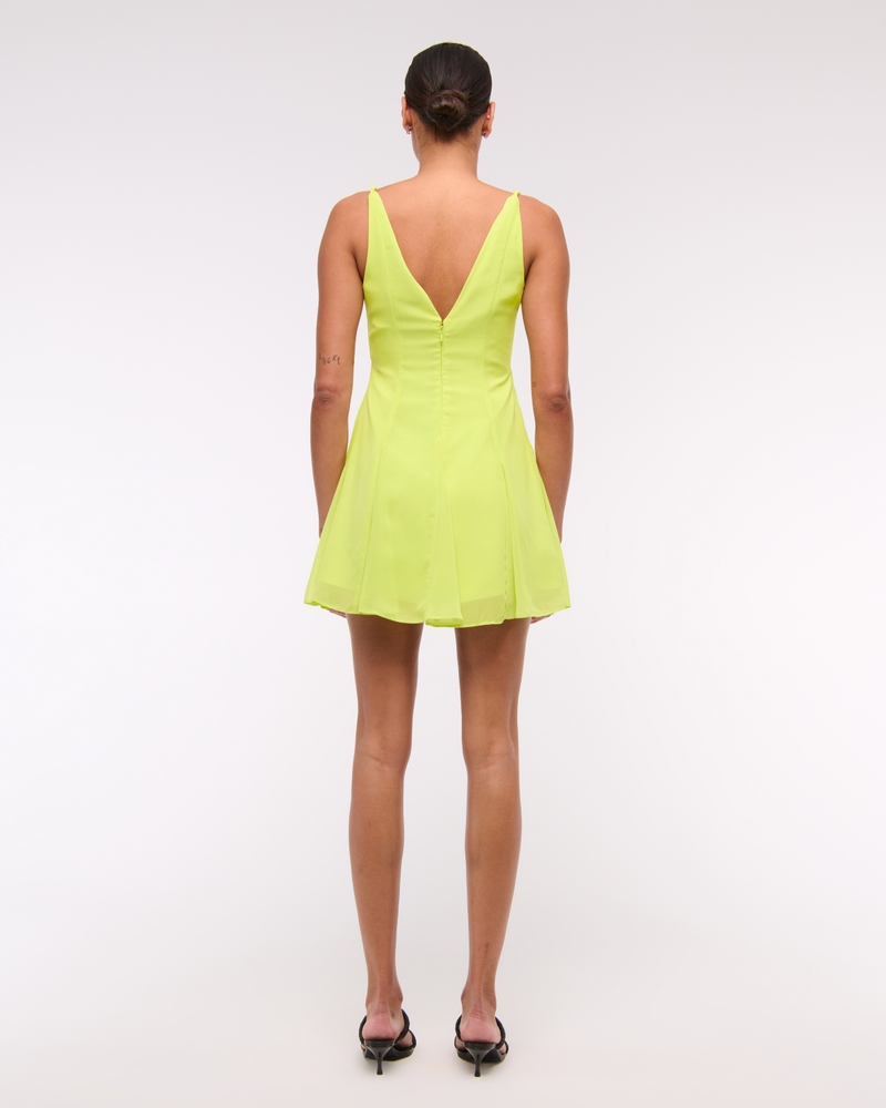 V-Neck Twist Godet Mini Dress