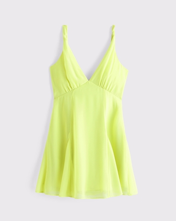 V-Neck Twist Godet Mini Dress