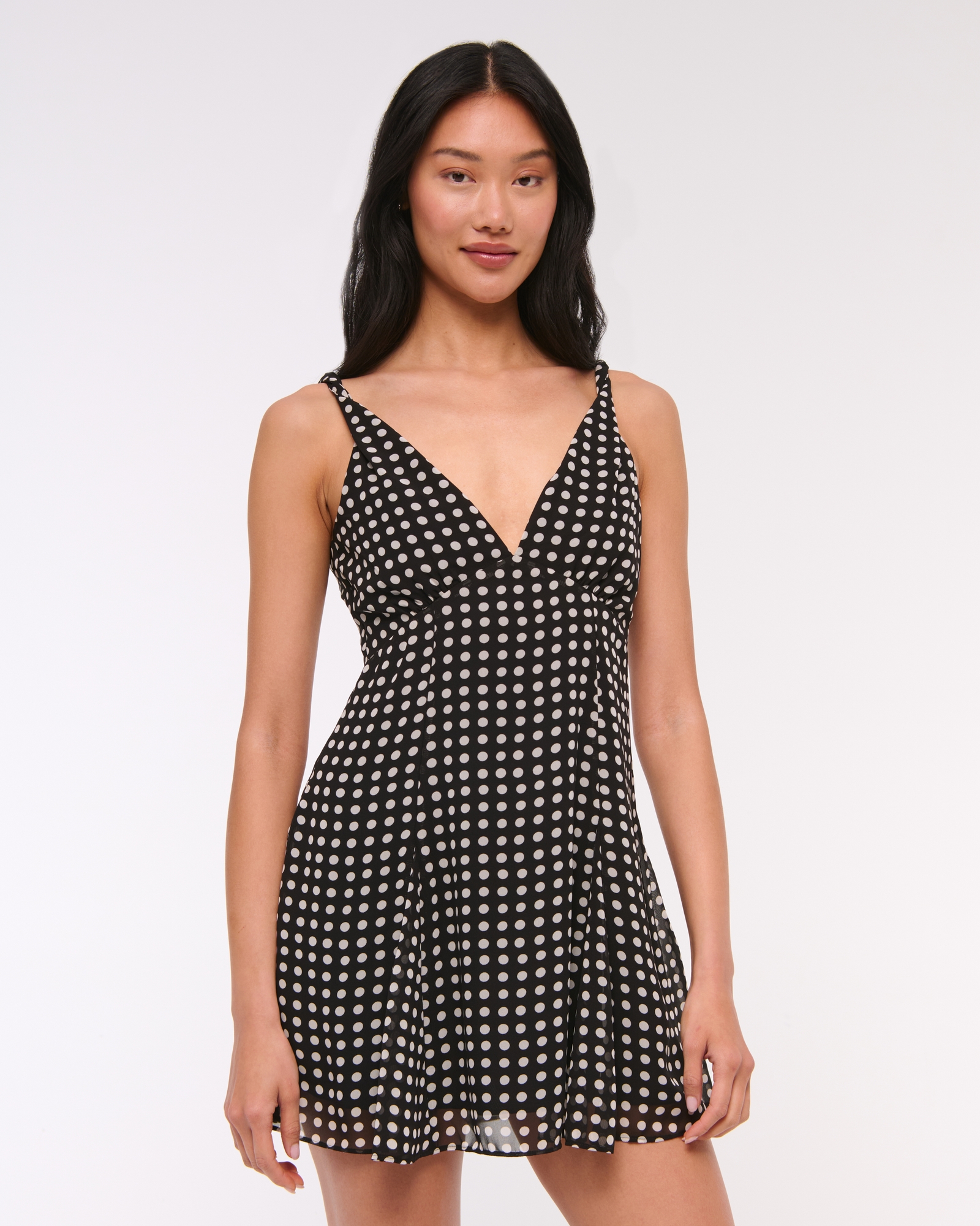 V-Neck Twist Godet Mini Dress