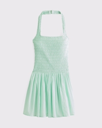 Drop-Waist Smocked Mini Dress
