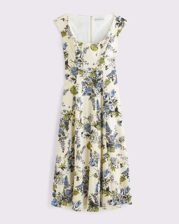 The A&F Mila Cap Sleeve Midi Dress, Cream Floral view 1
