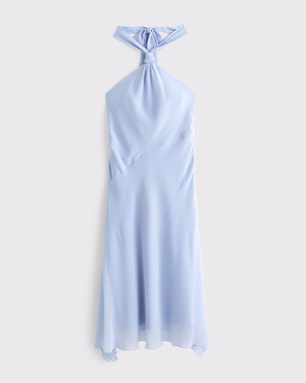 Halter Asymmetrical Hem Midi Dress