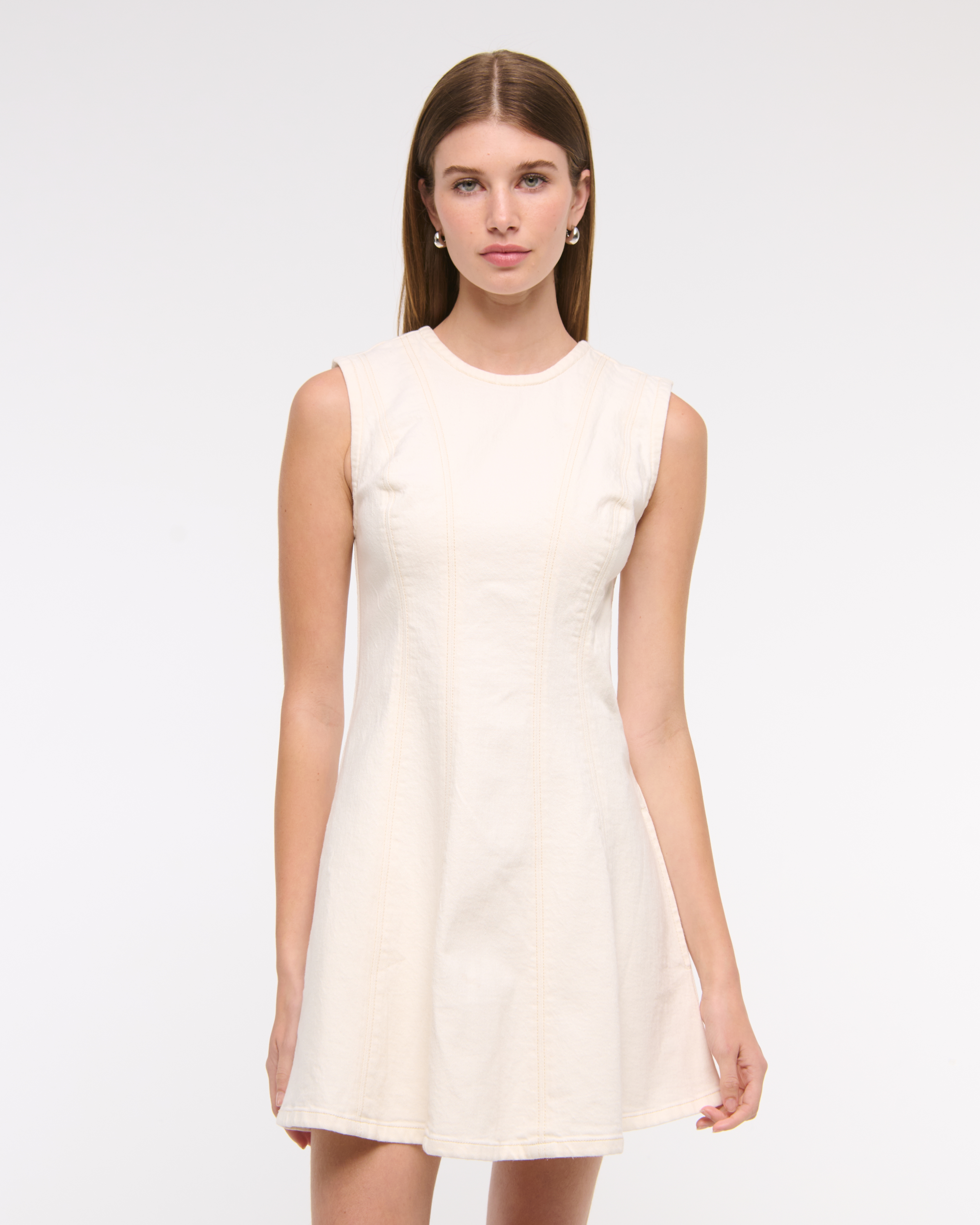 Abercrombie & Fitch The A&f Mila High-neck Denim Mini Dress In White