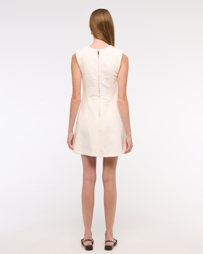 High-Neck Seamed Denim Mini Dress