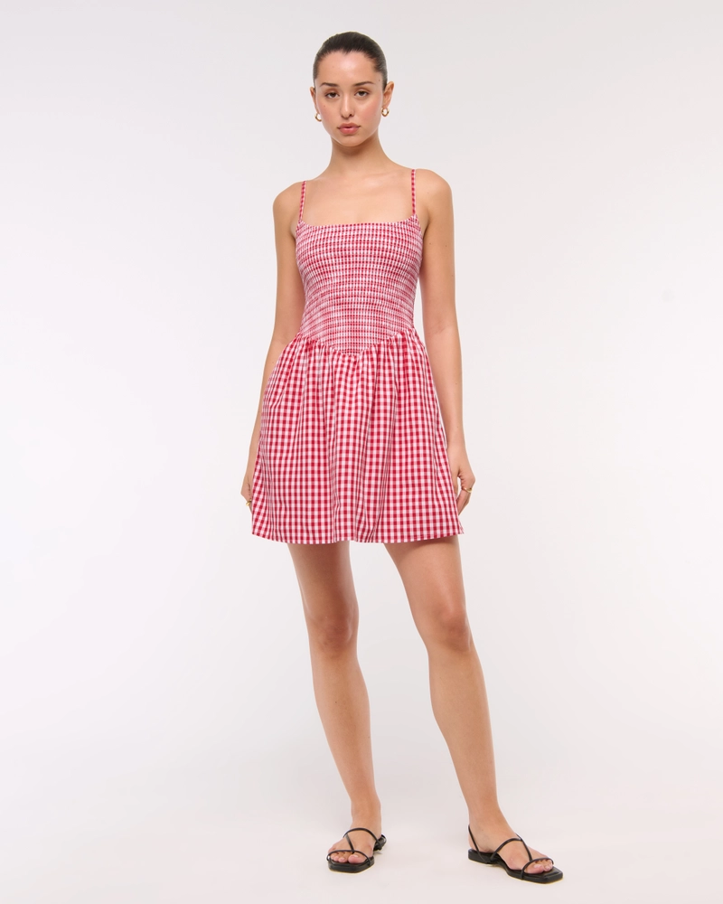 Dipped-Waist Smocked Mini Dress