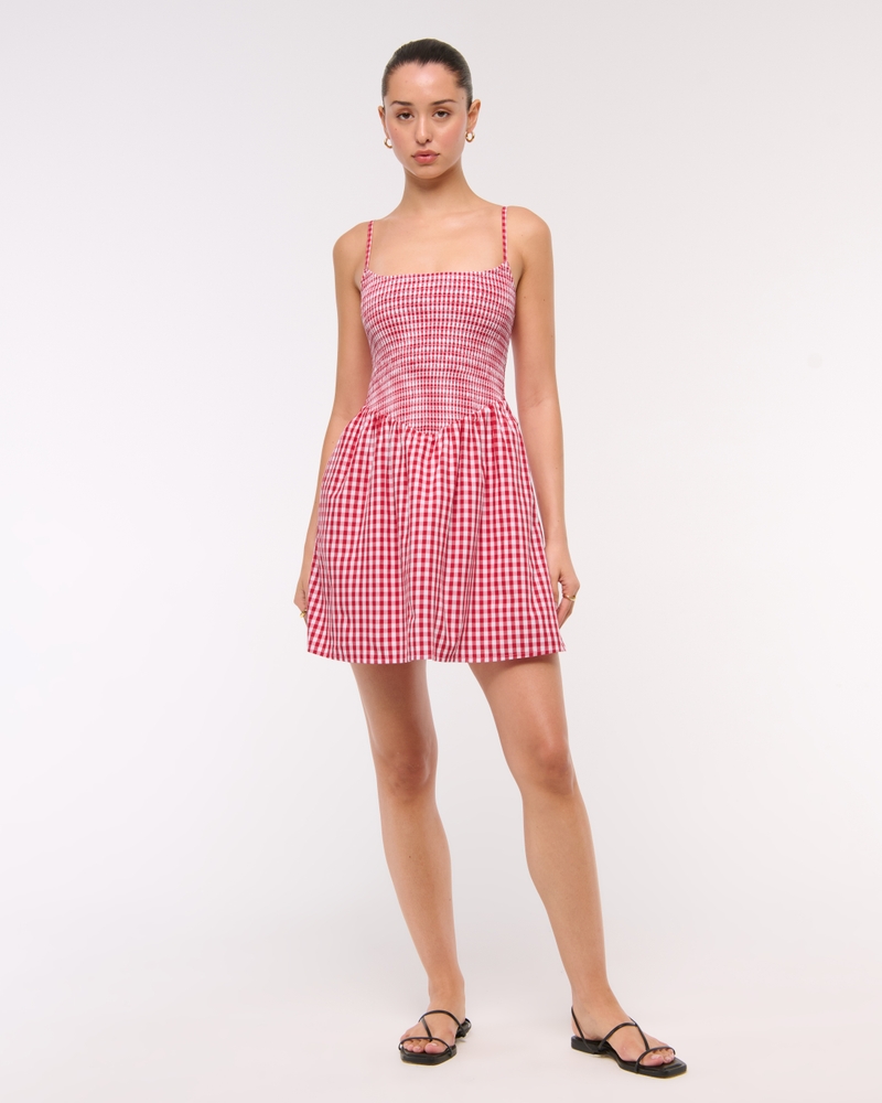 Dipped-Waist Smocked Mini Dress