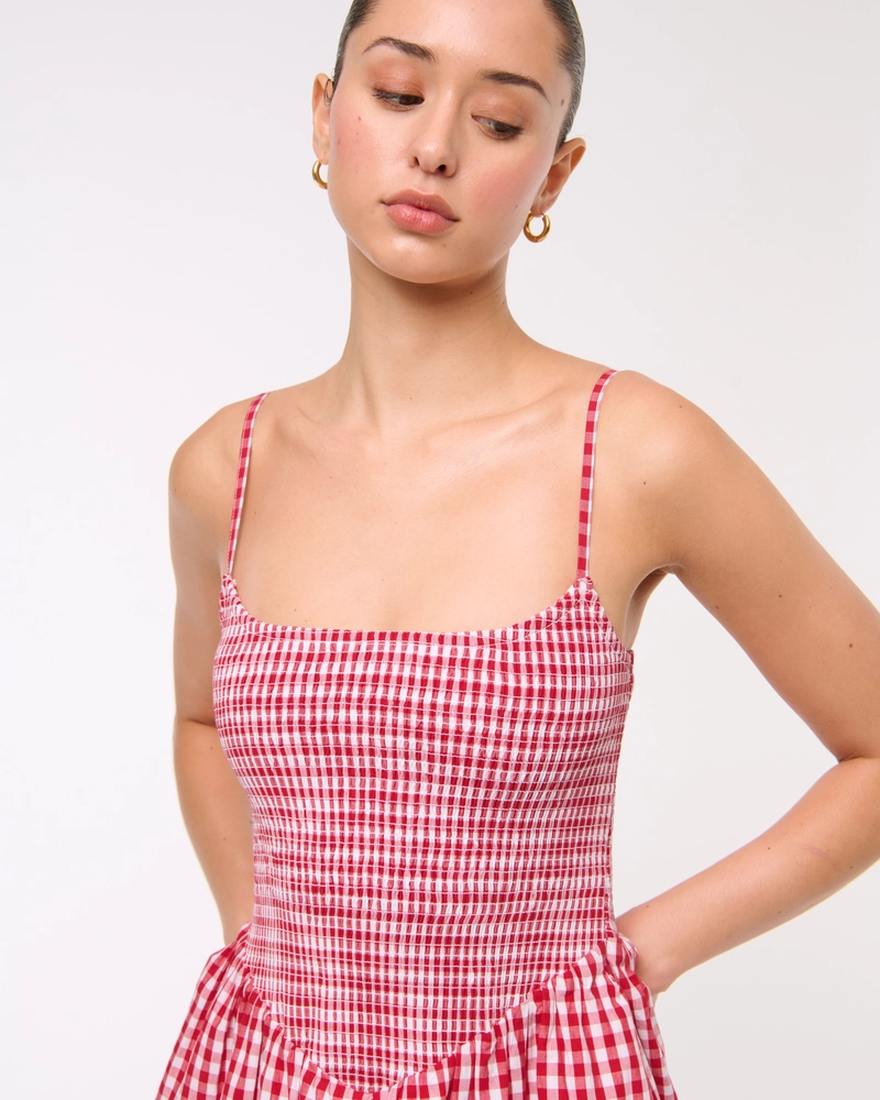 Dipped-Waist Smocked Mini Dress