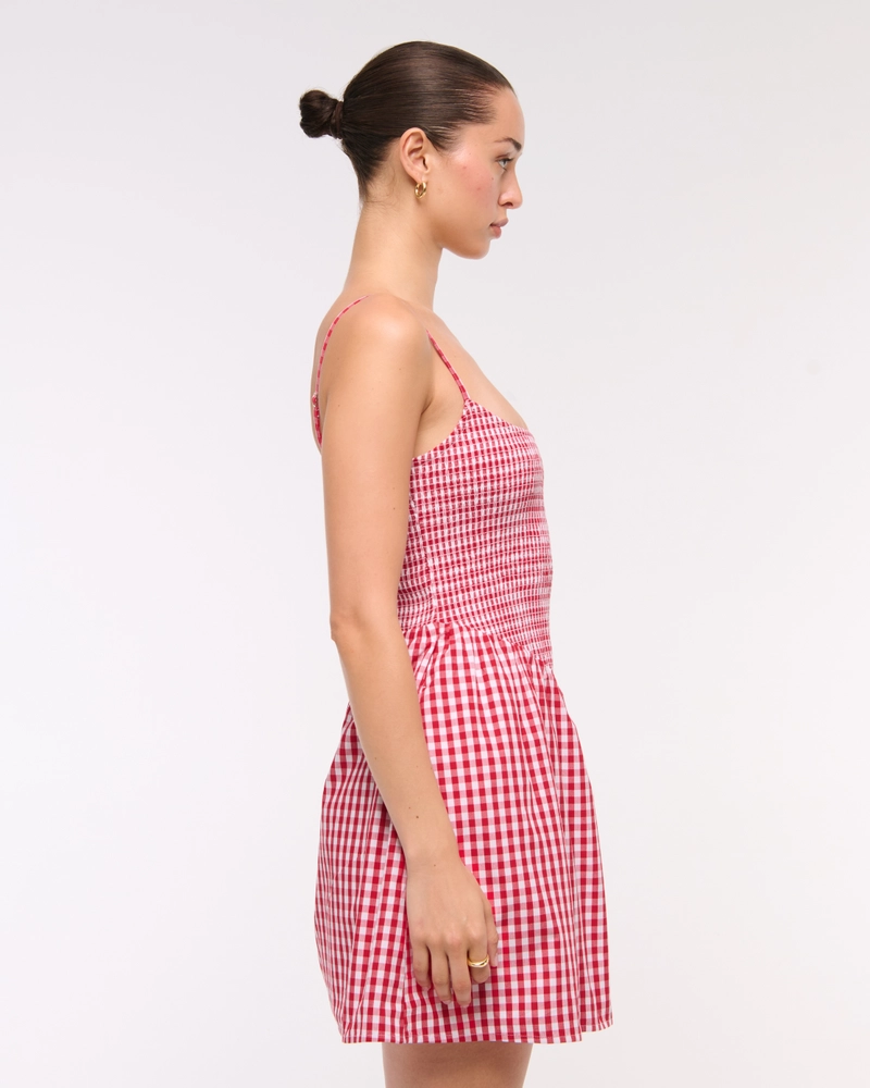 Dipped-Waist Smocked Mini Dress