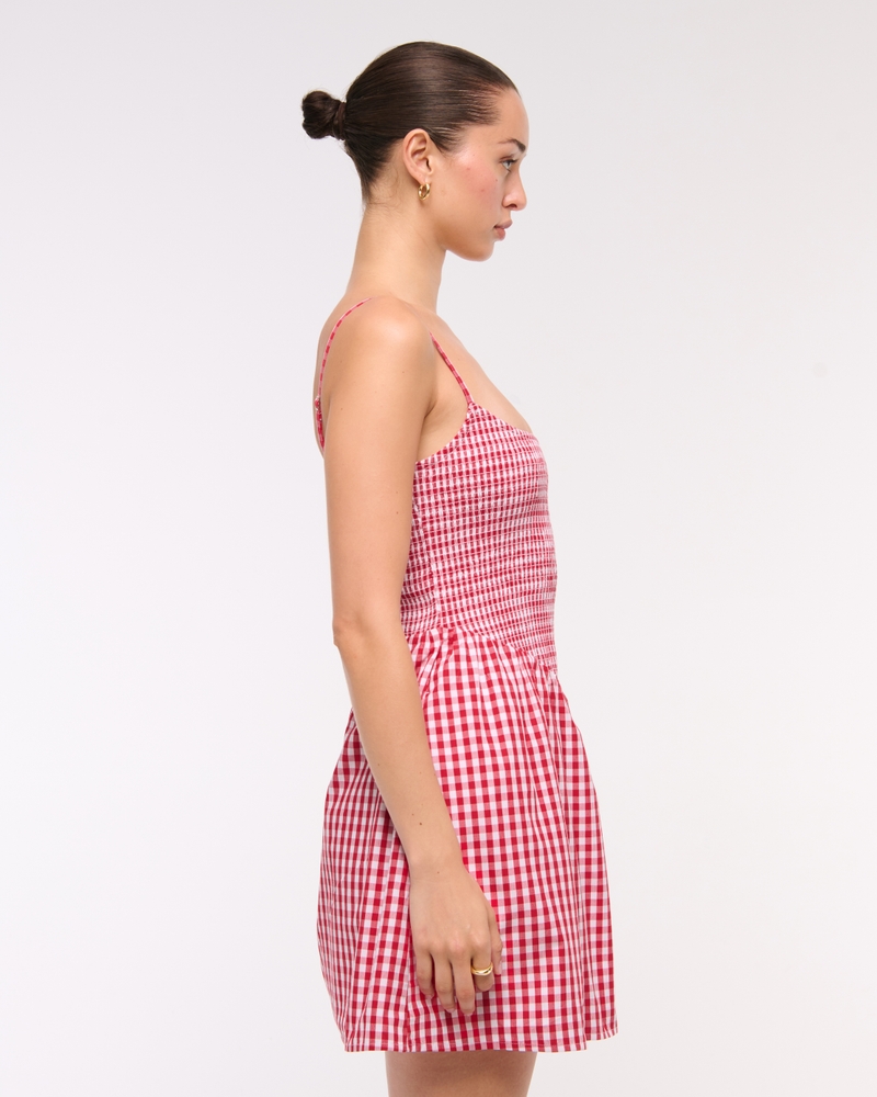 Dipped-Waist Smocked Mini Dress