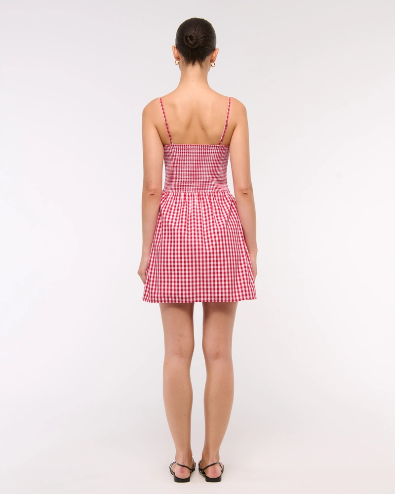 Dipped-Waist Smocked Mini Dress