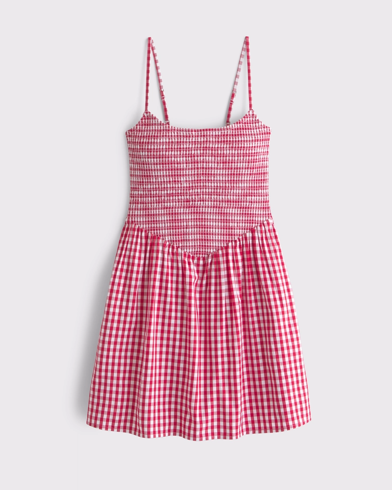 Dipped-Waist Smocked Mini Dress