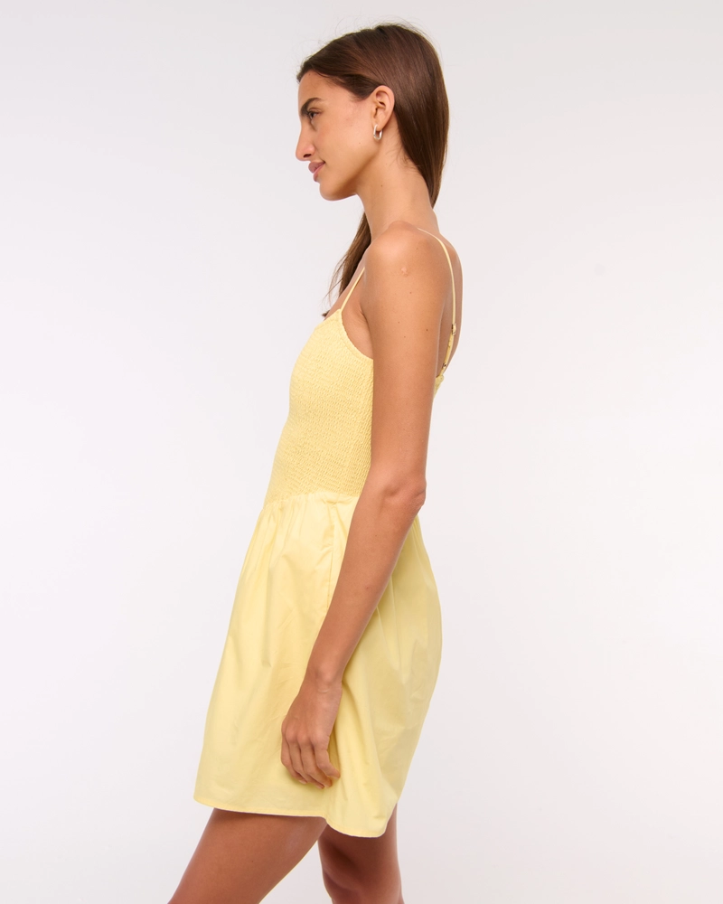 Dipped-Waist Smocked Mini Dress