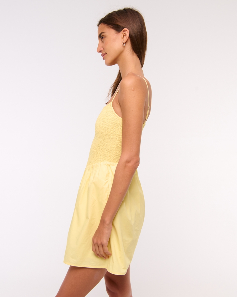 Dipped-Waist Smocked Mini Dress