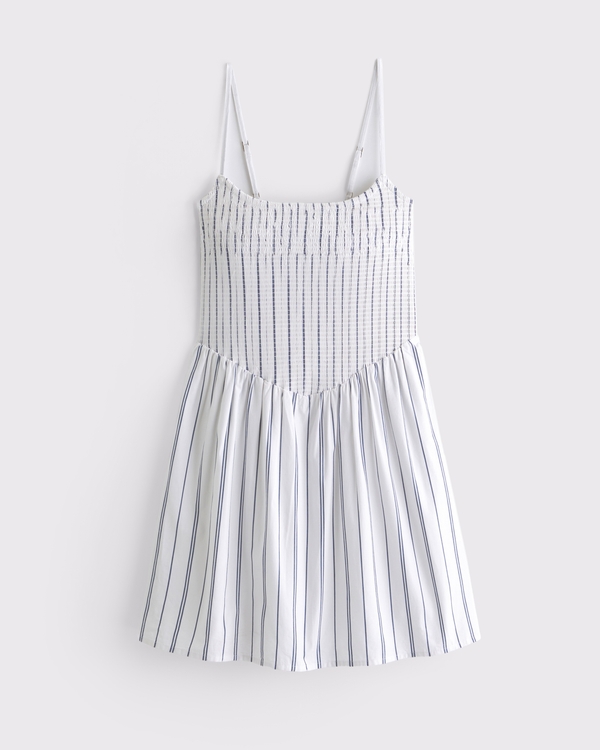 knee length dresses for ladies Striped Smocked Mini Dress-Blue main image 0