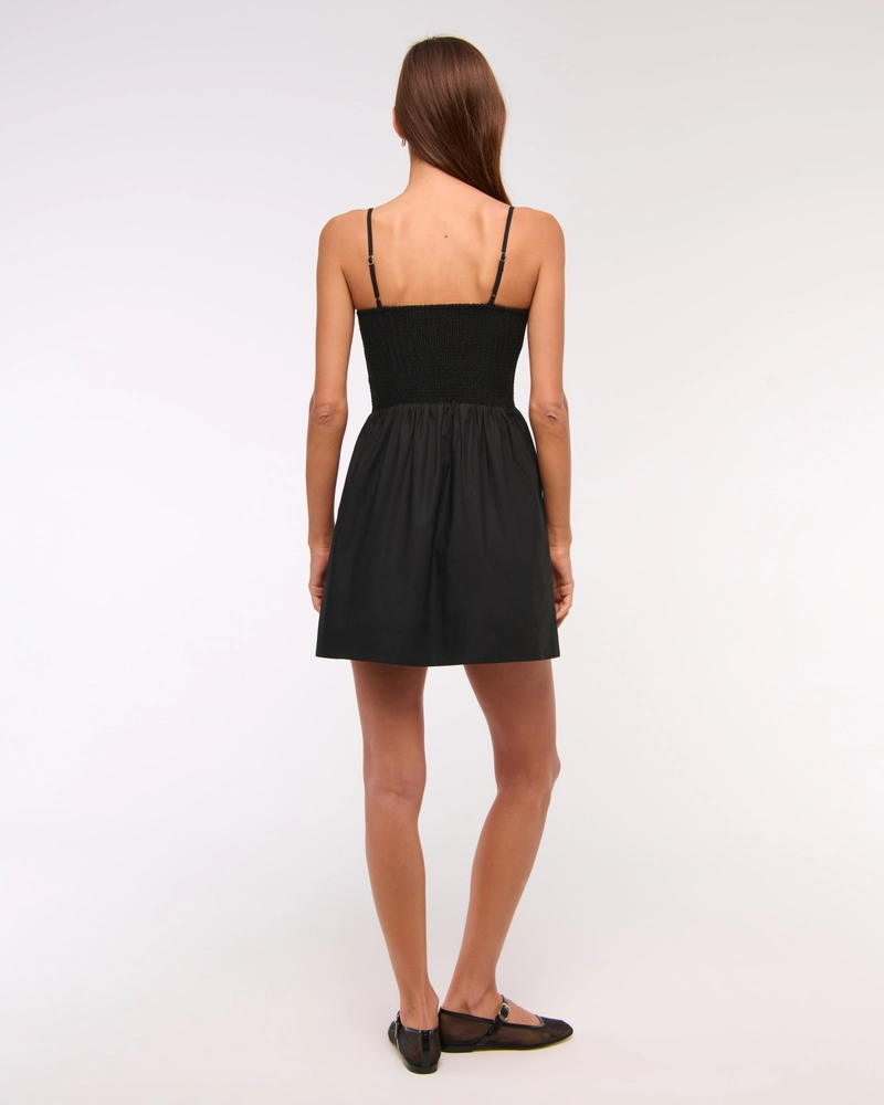 Dipped-Waist Smocked Mini Dress