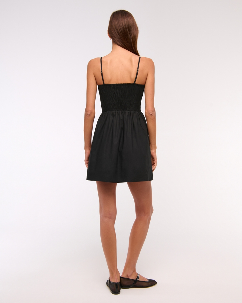 Dipped-Waist Smocked Mini Dress