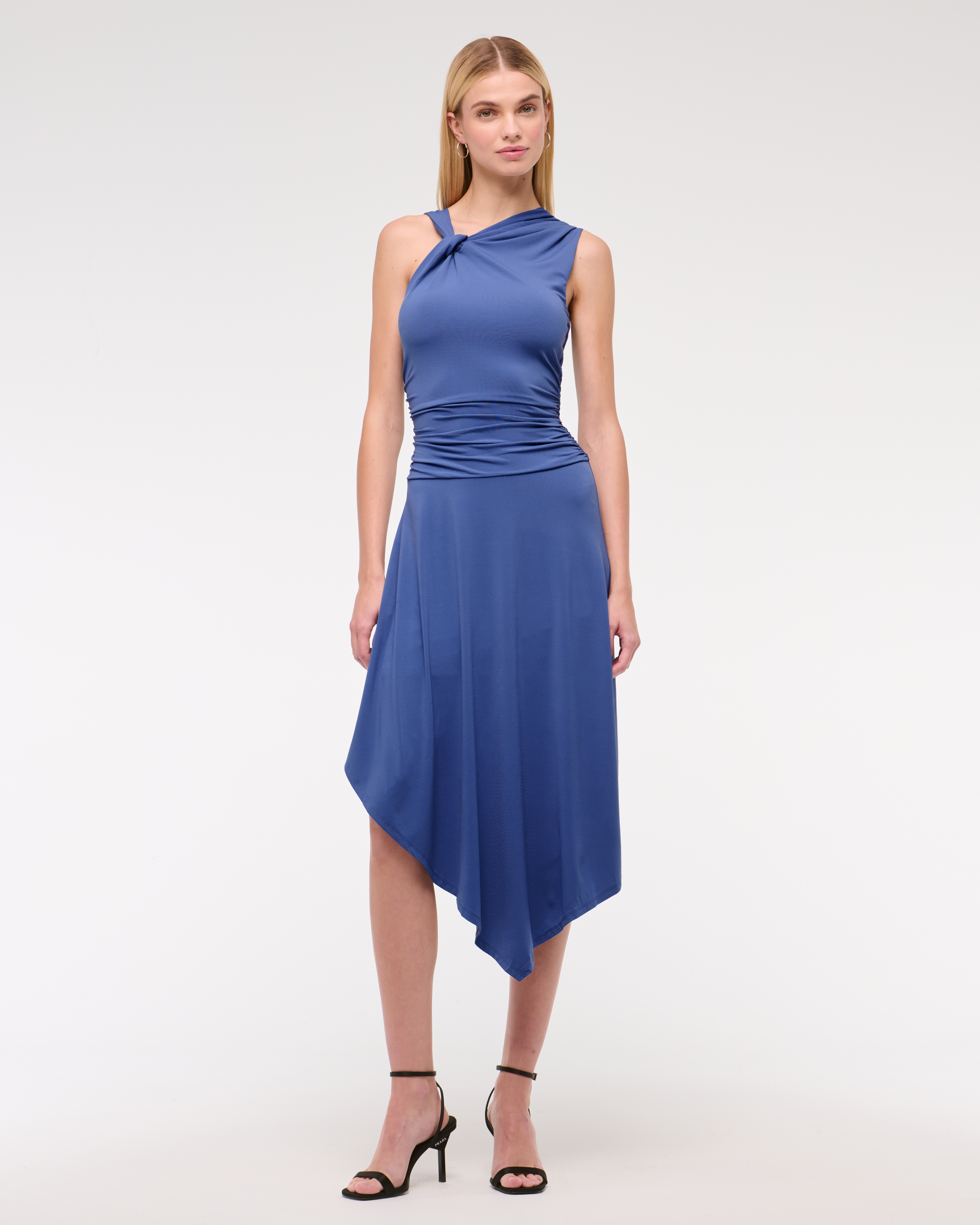 Abercrombie & Fitch Asymmetrical Knit Midi Dress In Blue