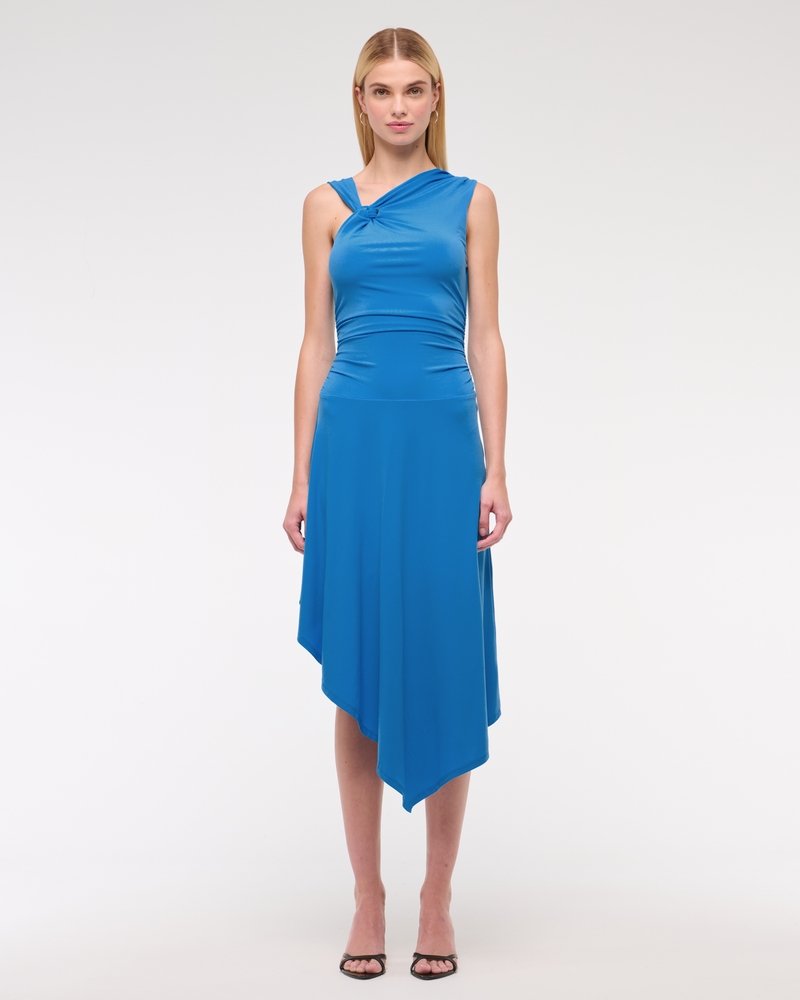 Women's Asymmetrical Knit Midi Dress in Bright Blue | Size L | Abercrombie & Fitch