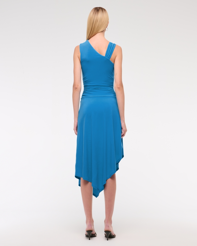 asymmetrical twist knit midi dress Women's Asymmetrical Knit Midi Dress in Bright Blue | Size L