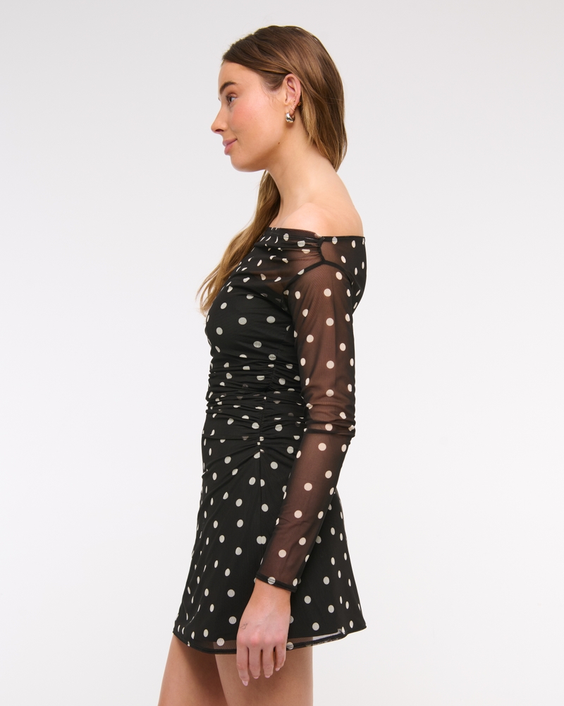 Off-The-Shoulder Mesh Mini Dress