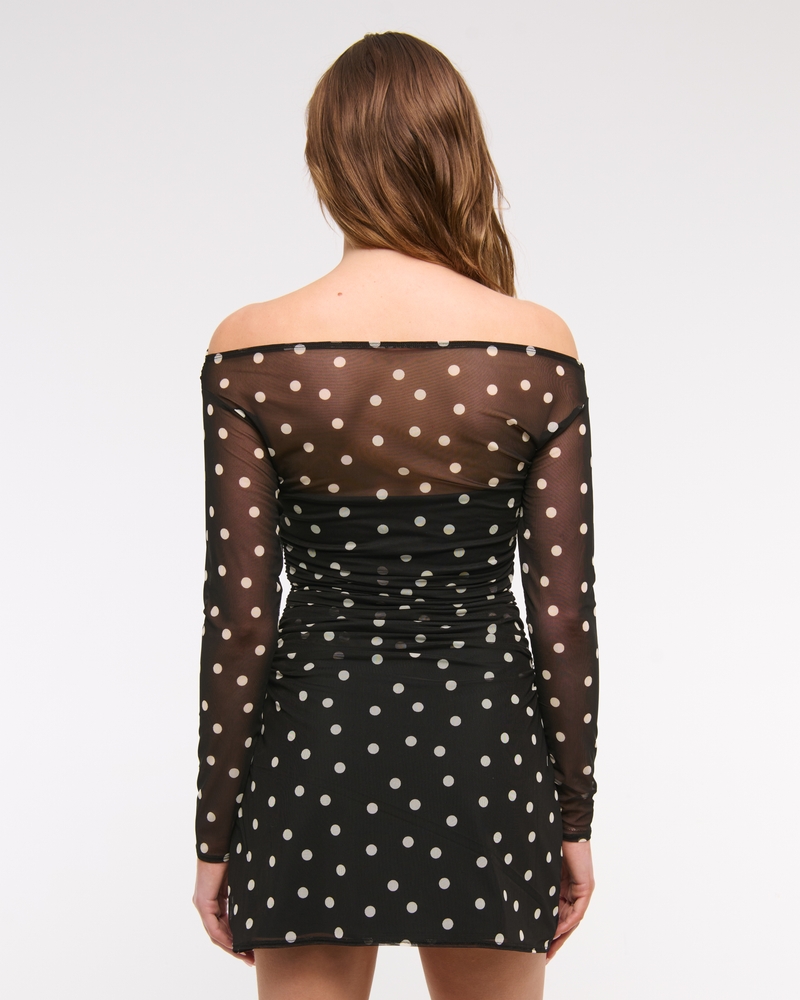 Off-The-Shoulder Mesh Mini Dress