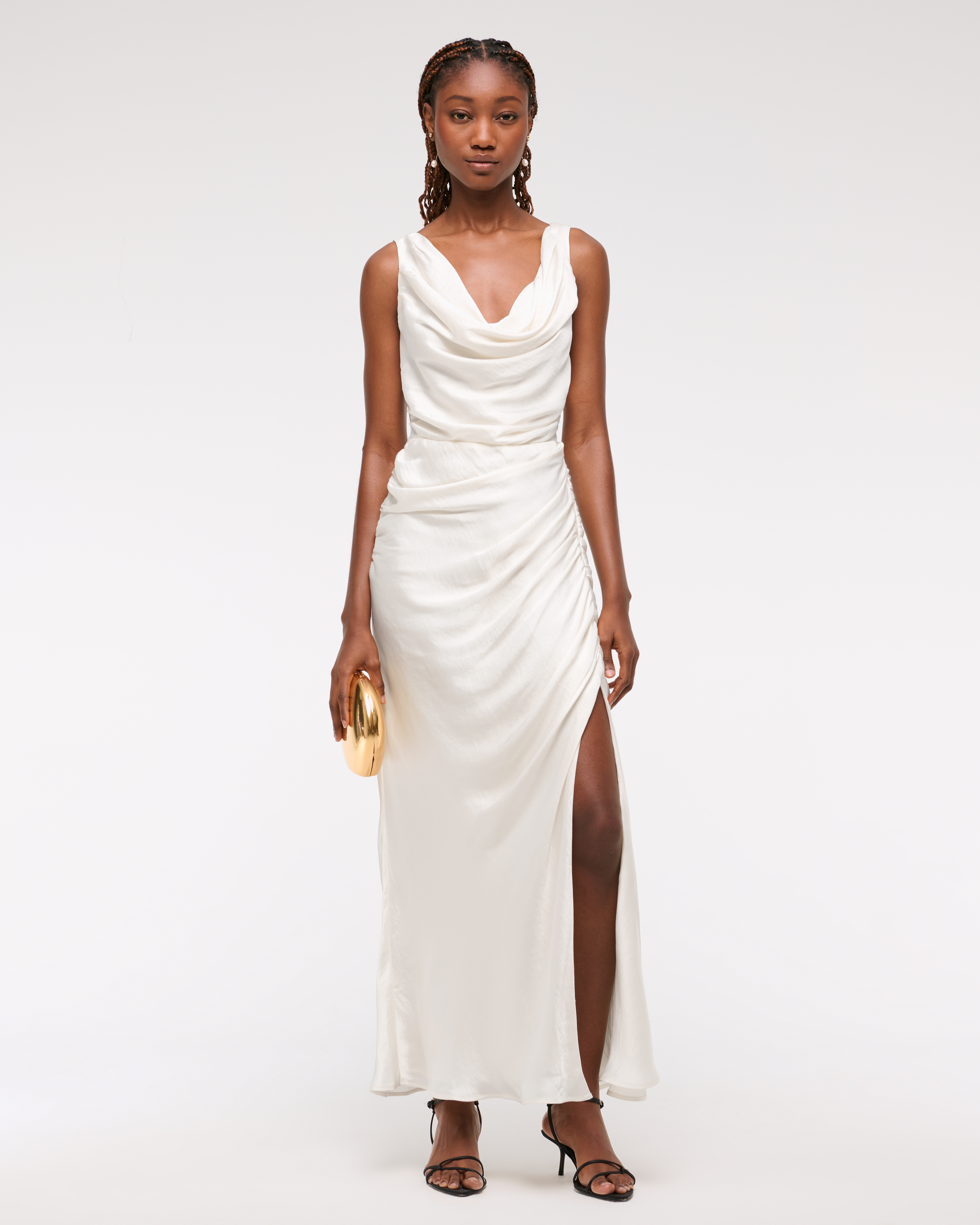 Abercrombie & Fitch Cowl Neck Draped Maxi Dress In White