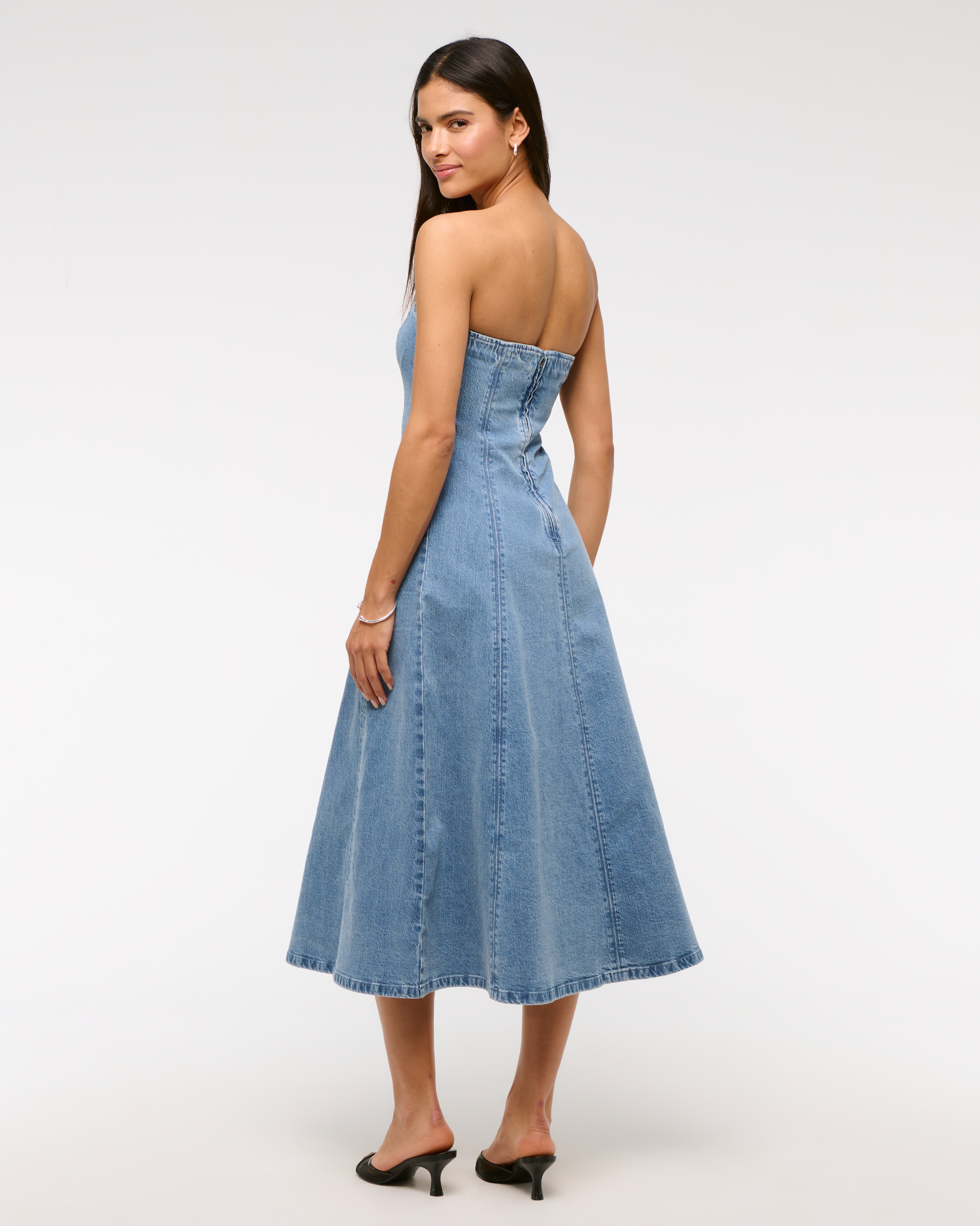 Abercrombie & Fitch The A&f Mila Strapless Denim Midi Dress In Blue