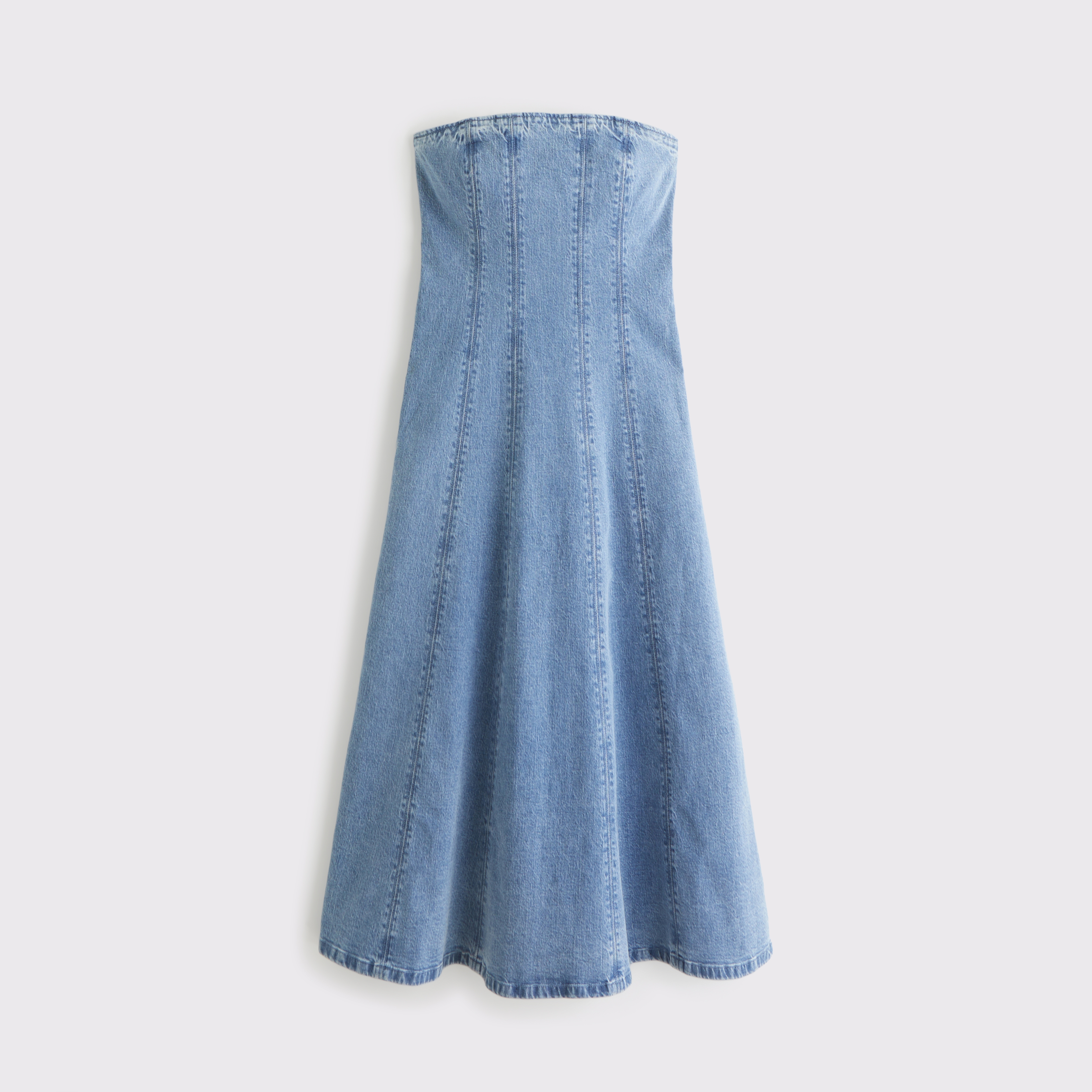 Abercrombie & Fitch The A&f Mila Strapless Denim Midi Dress In Blue