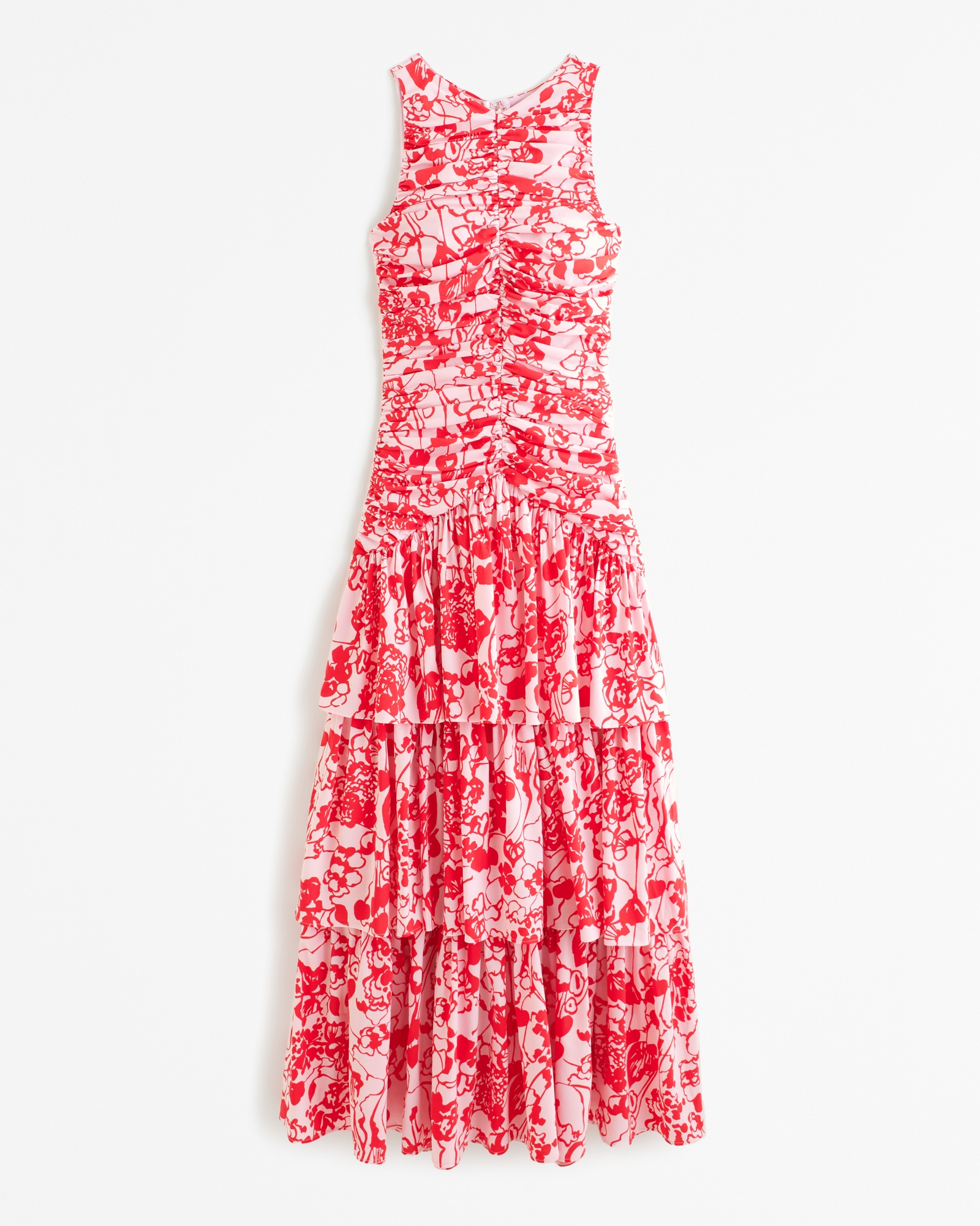 High Neck Ruched Tiered Maxi Dress