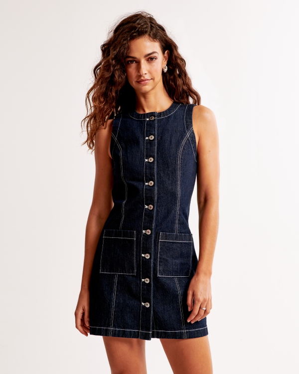 The A&F Mara High-Neck Denim Mini Dress, Dark