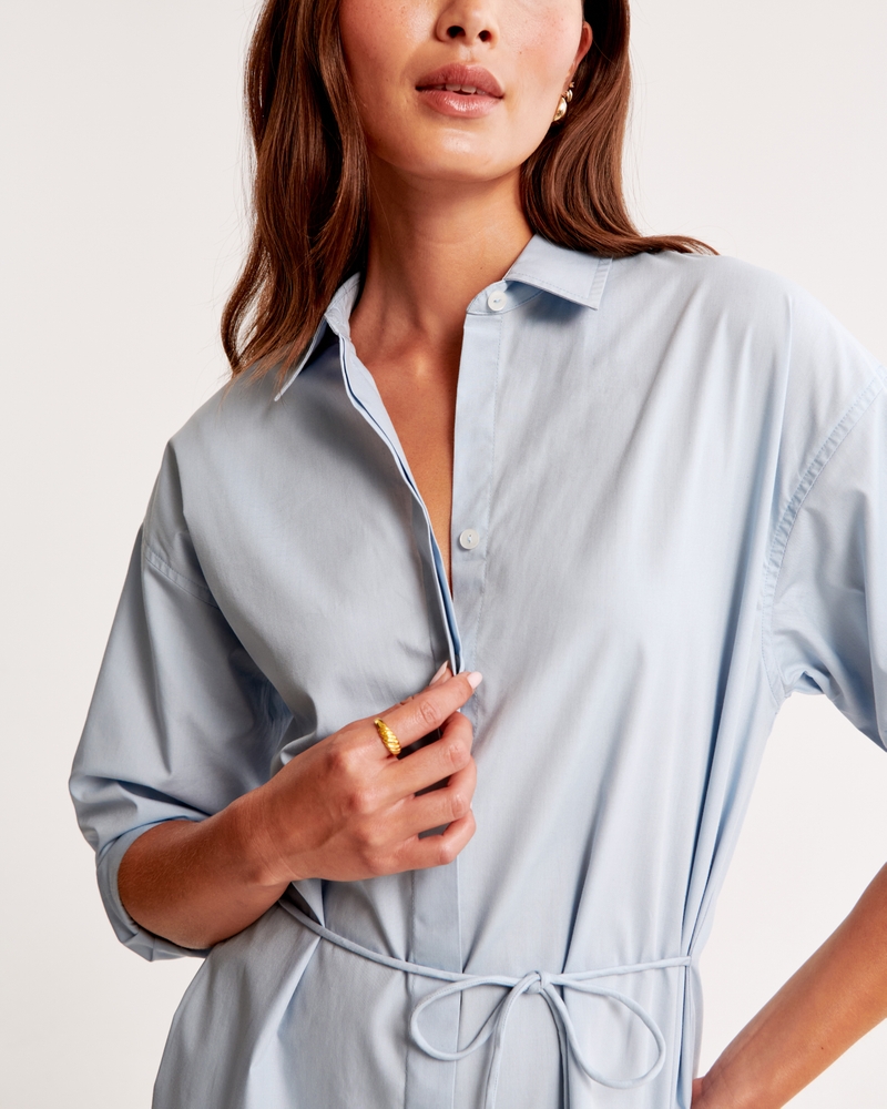 Long-Sleeve Tie Midi Shirt Dress