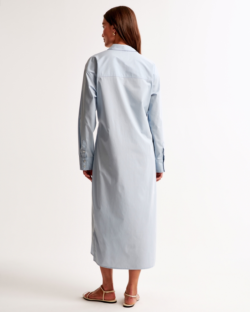 Long-Sleeve Tie Midi Shirt Dress