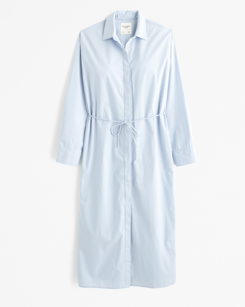 Long-Sleeve Tie Midi Shirt Dress