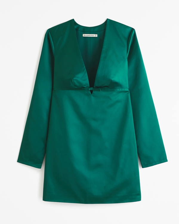 Plunge Bow-Front Mini Dress, Emerald