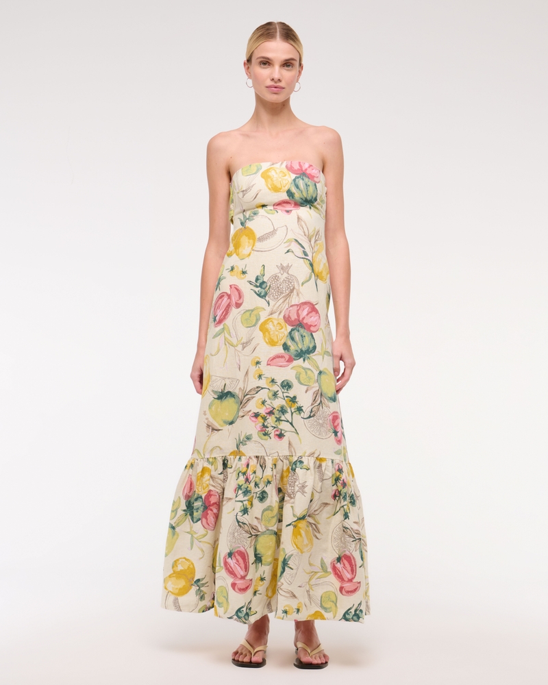 Premium Linen Strapless Babydoll Maxi Dress