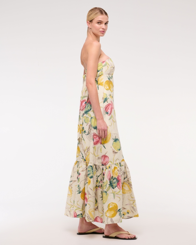 Premium Linen Strapless Babydoll Maxi Dress