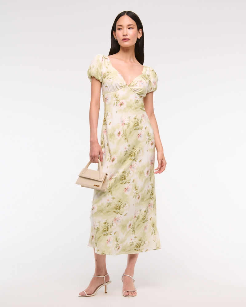 green emerald velvet dress Women's Summer Puff Sleeve Floral Split Maxi Dress Flowy A Line Casual  Beach Long Dresses-Green-XS at Amazon Women's Clothing store main image 0