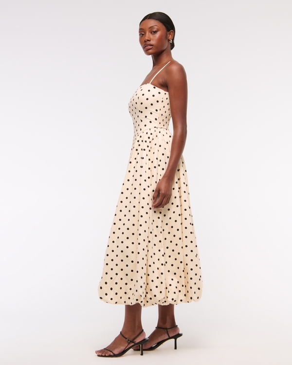 Dipped-Waist Bubble Hem Midi Dress
