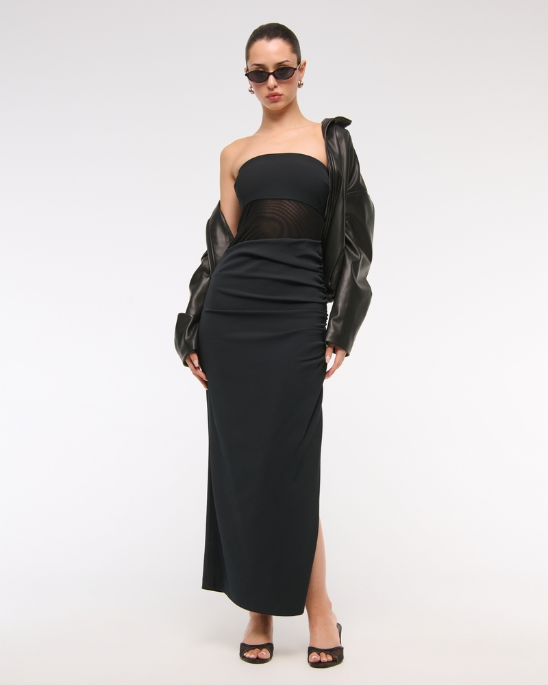 Sheer Draped Maxi Dress