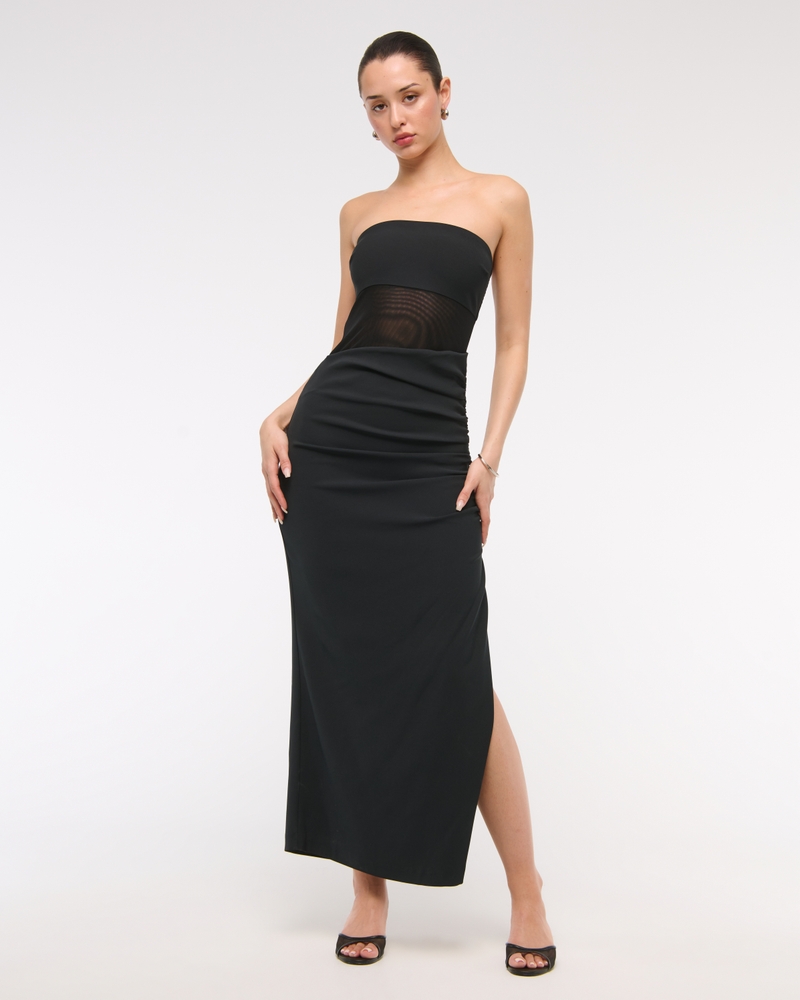Sheer Draped Maxi Dress