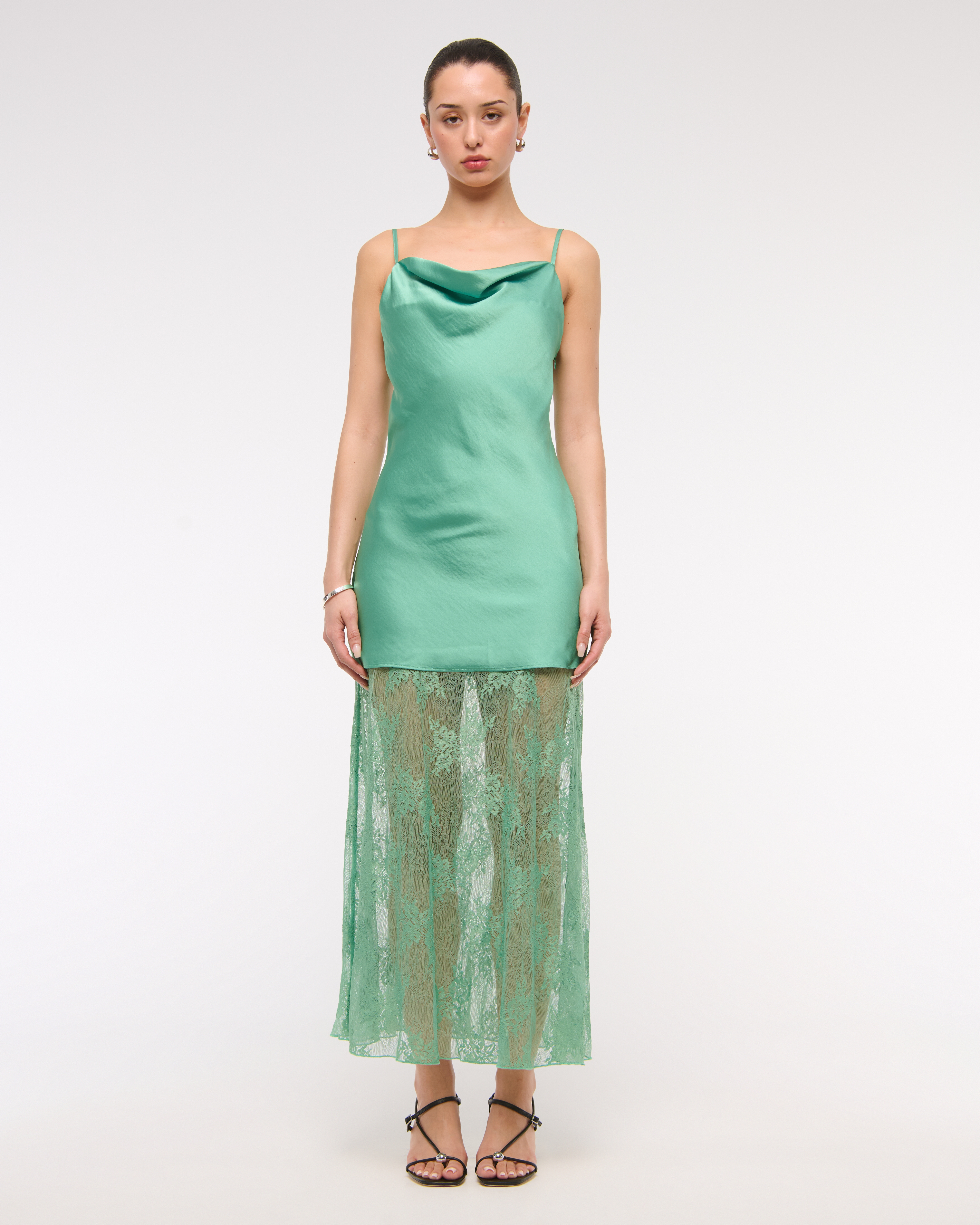 Abercrombie & Fitch Cowl Neck Lace Maxi Dress In Green