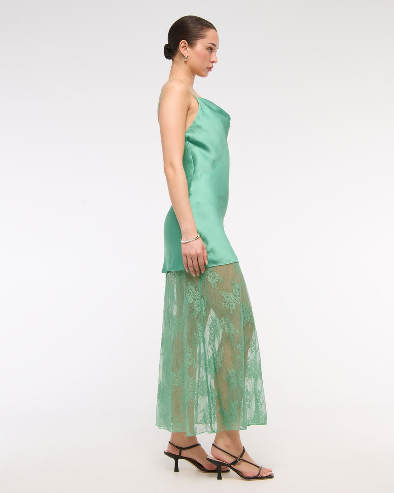 Cowl Neck Lace Maxi Dress