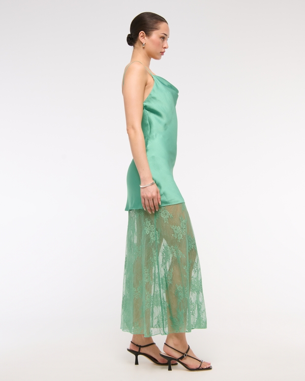 Women's Cowl Neck Lace Maxi Dress in Mint | Size L Tall | Abercrombie & Fitch