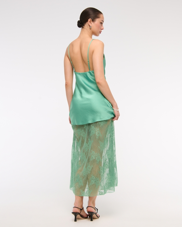 Women's Cowl Neck Lace Maxi Dress in Mint | Size L TALL | Abercrombie & Fitch
