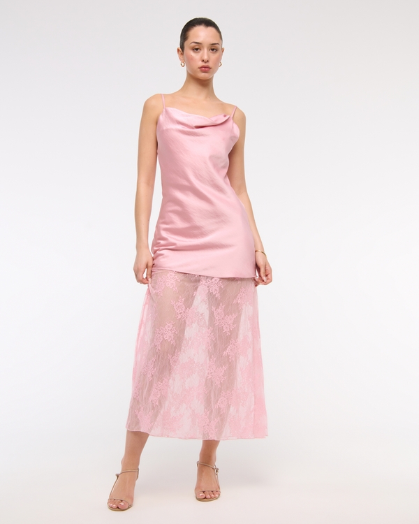 Cowl Neck Lace Maxi Dress, Light Pink view 1